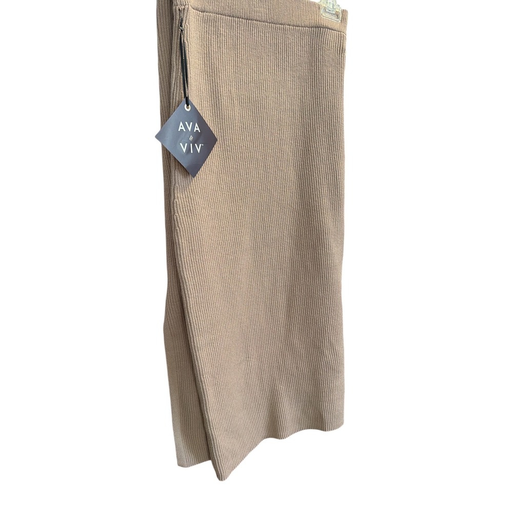Ava & Viv Ribbed Knit Midi Skirt‎ Tan Size 3X 24 26 Elastic Waist Pull On